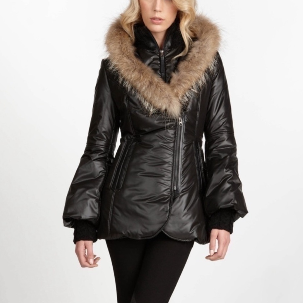 MACKAGE | Black double zip fur hood lined parka with cable knit collar